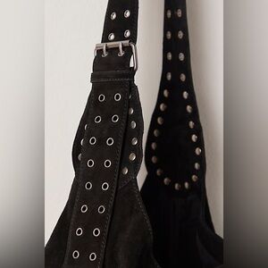 Free People Sage Suede Bucket Bag Black Large Shoulder Studded Western New NWT
